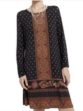 Desigual Black and Rust Patterned Mini Dress